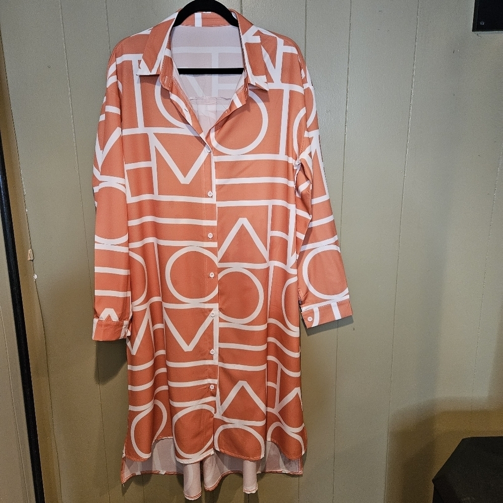 Temu Button-Down Dress, Womens, Size 1X, Coral / White, Summer, Travel
